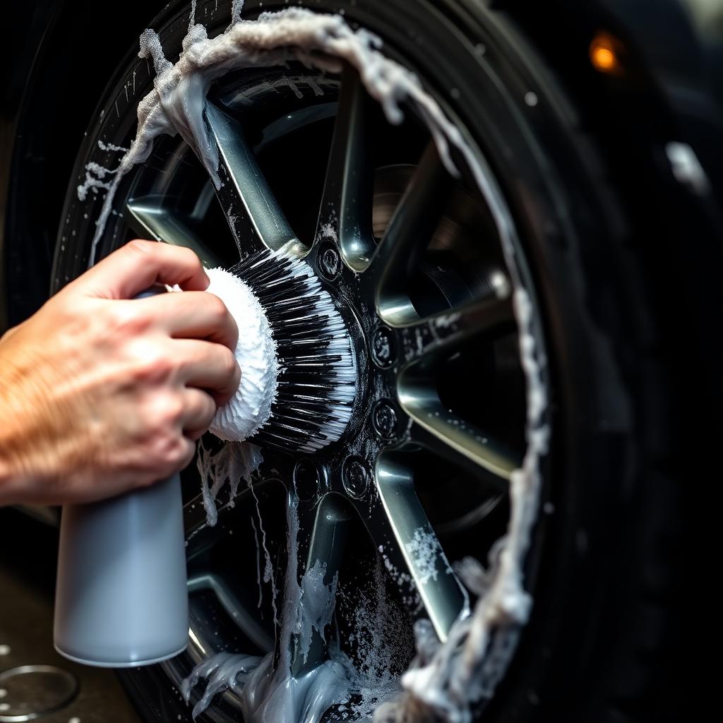 Wheel being cleaned
